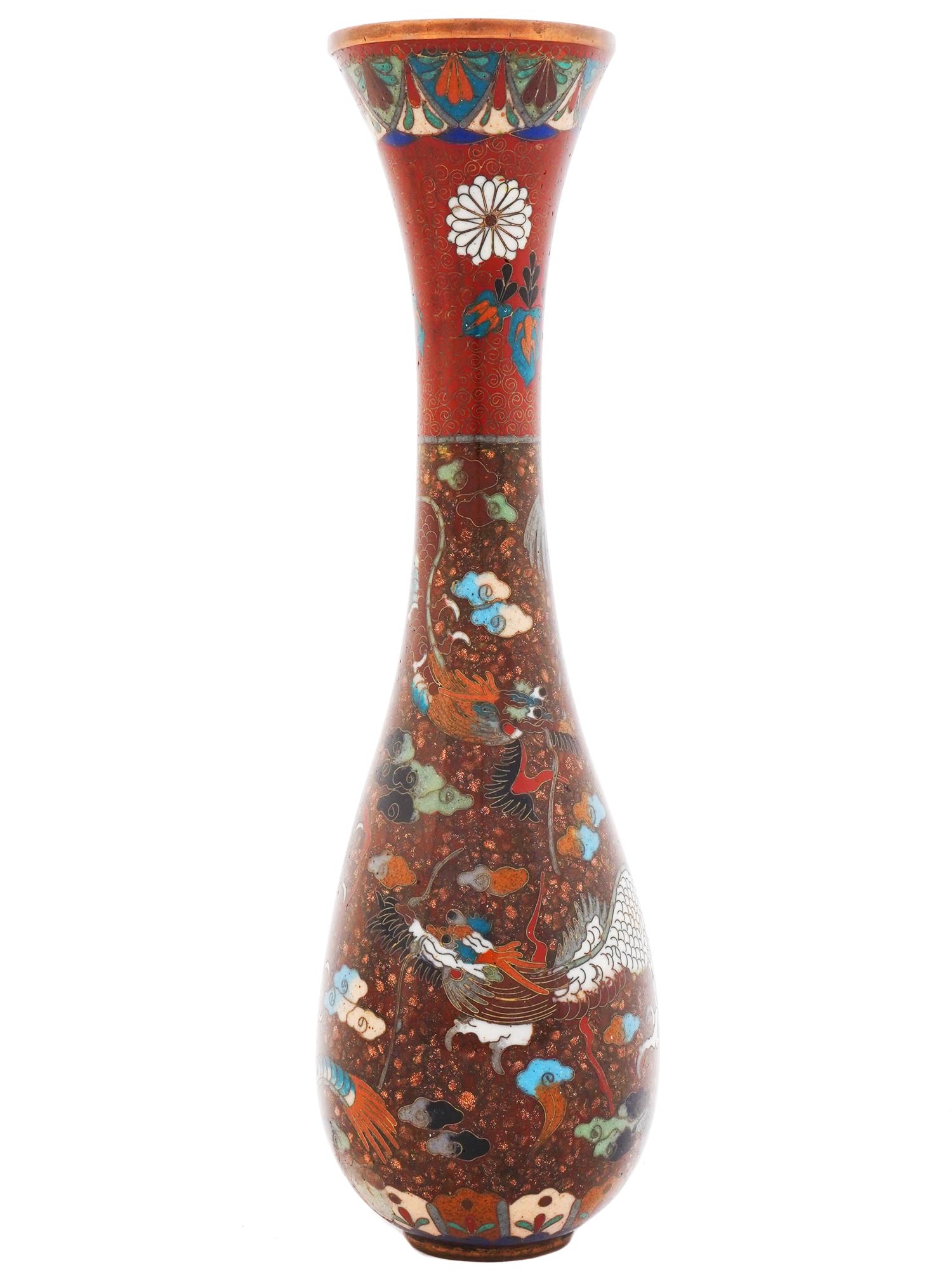 ANTIQUE JAPANESE CLOISONNE ENAMEL VASE WITH DRAGONS PIC-0